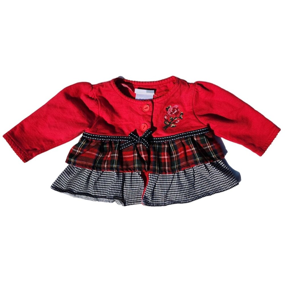 Girls Vitamins Baby Red Plaid Houndstooth Top Jacket 3 Months Cross-stitch